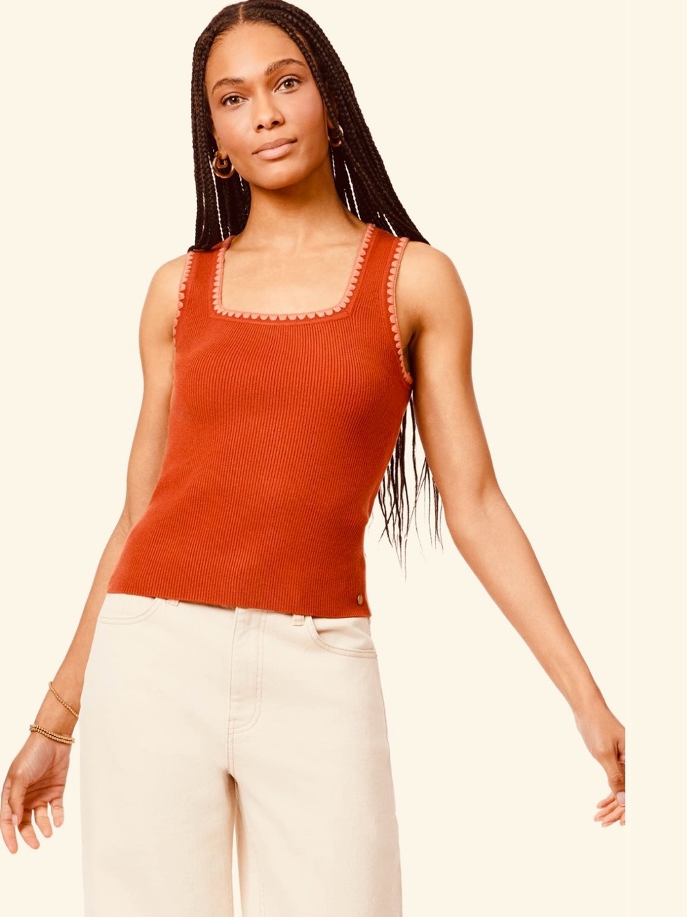 Scotch & Soda Rust Ribbed Square Neck Tank